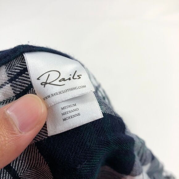 Rails Women's Check Plaid Button Up Collared Shirt Black Size Medium Rayon EUC - Picture 6 of 7